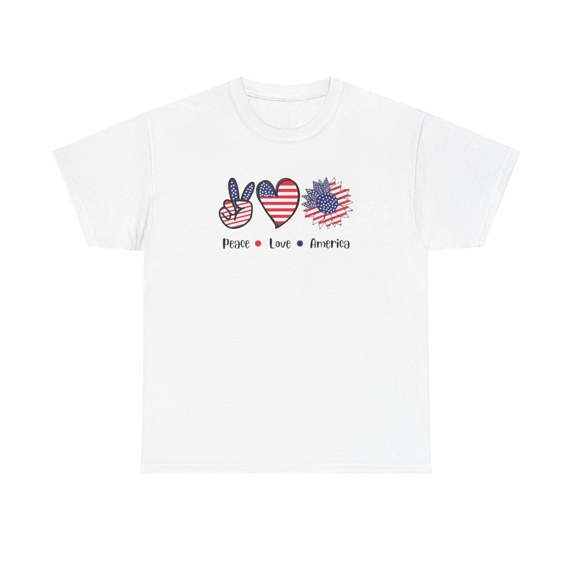 Patriotic Peace Love America Tee, Unisex Cotton Shirt, 4th of July T-Shirt