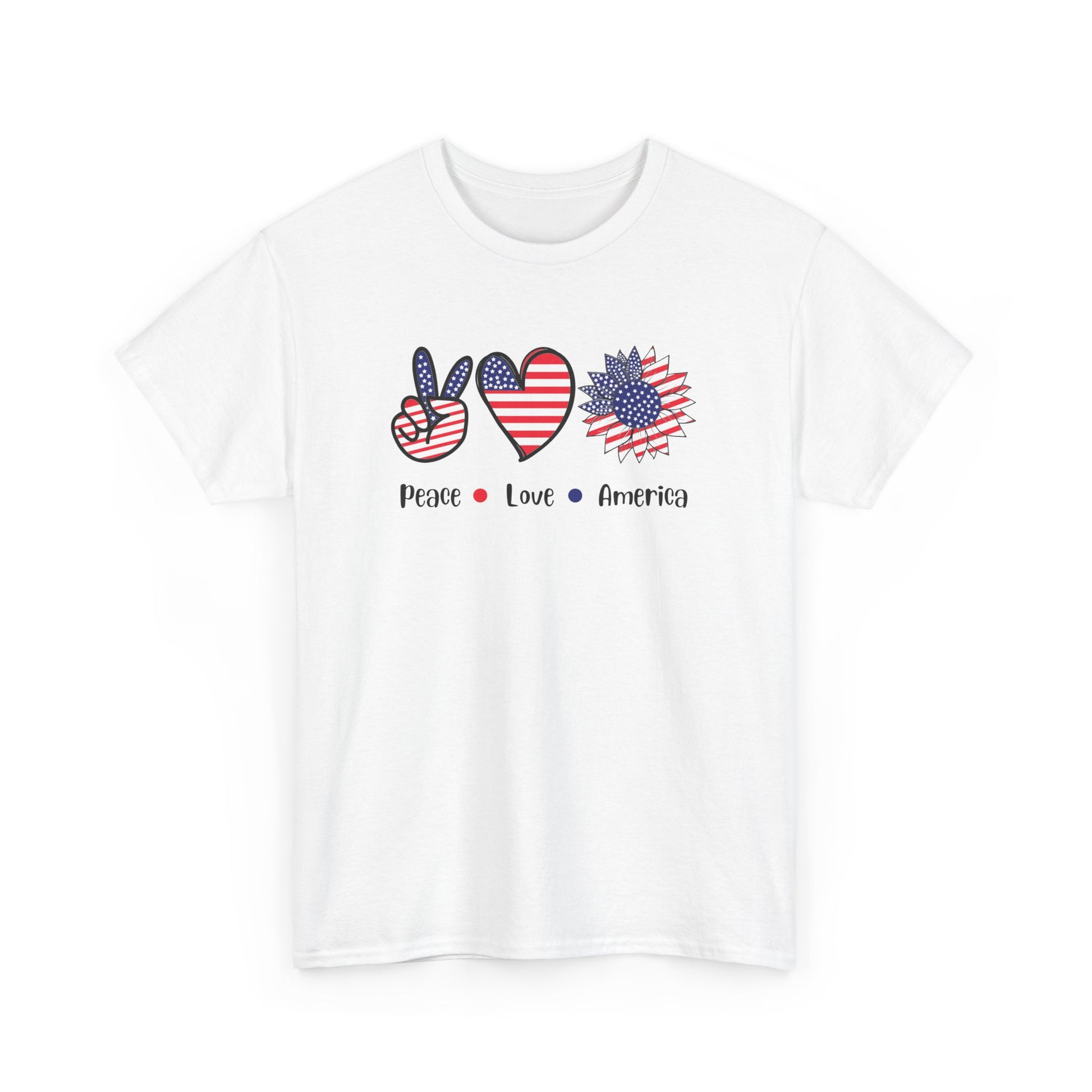 Patriotic Peace Love America Tee, Unisex Cotton Shirt, 4th of July T-Shirt
